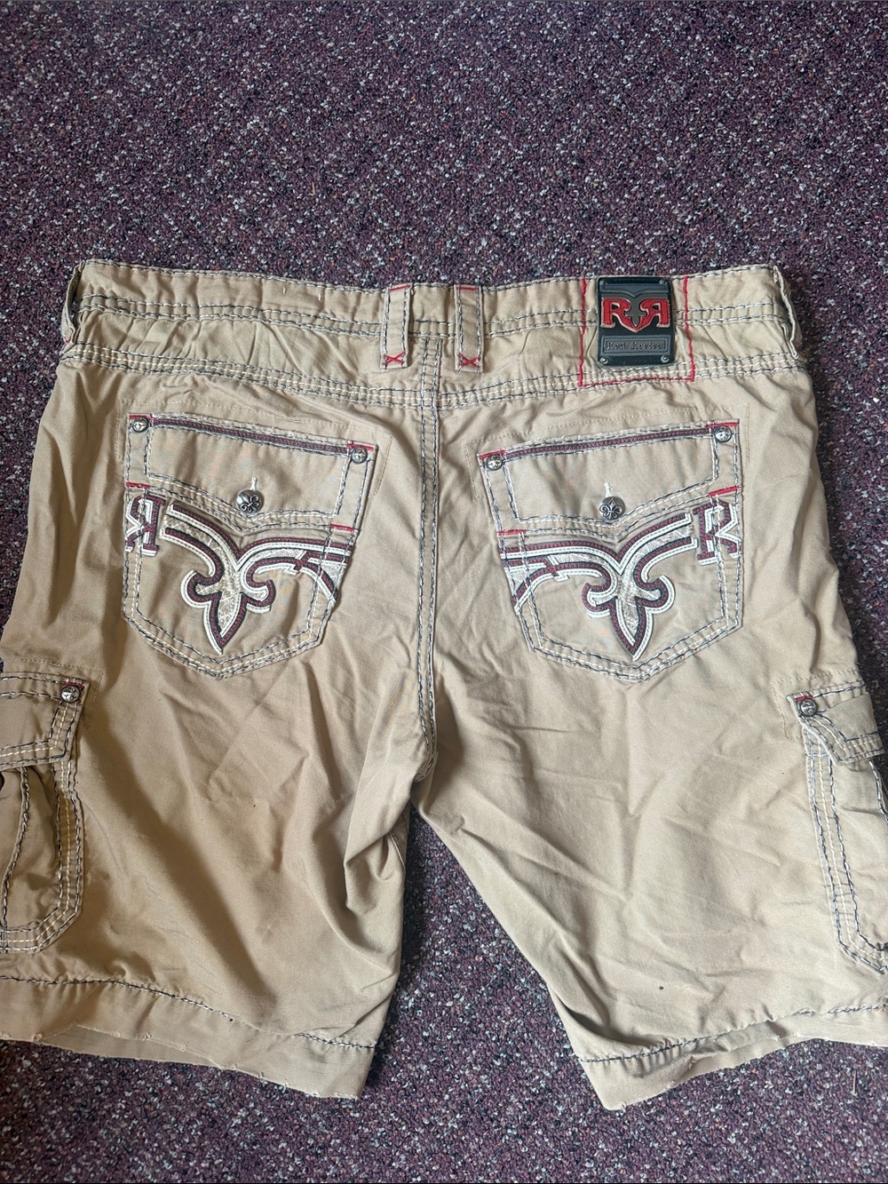 Rock Revival Tan Cargo Shorts with Embroidered Back Pockets
